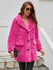 RELISH NOLESS 女式仿毛领单排扣夹克，秋冬 - 粉色 - 查看 6