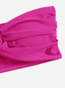 SHEIN Swim Summer Beach Solid Twist Front Bandeau Bikini Top - Hot Pink - View 4