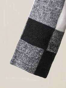 SHEIN Young Girl Buffalo Plaid Print Hooded Duffle Overcoat - Black and White - View 5