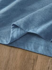 INAWLY Solid Round Neck Tee - Blue - View 5