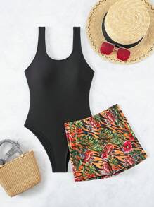 熱帶圖案連體泳衣
