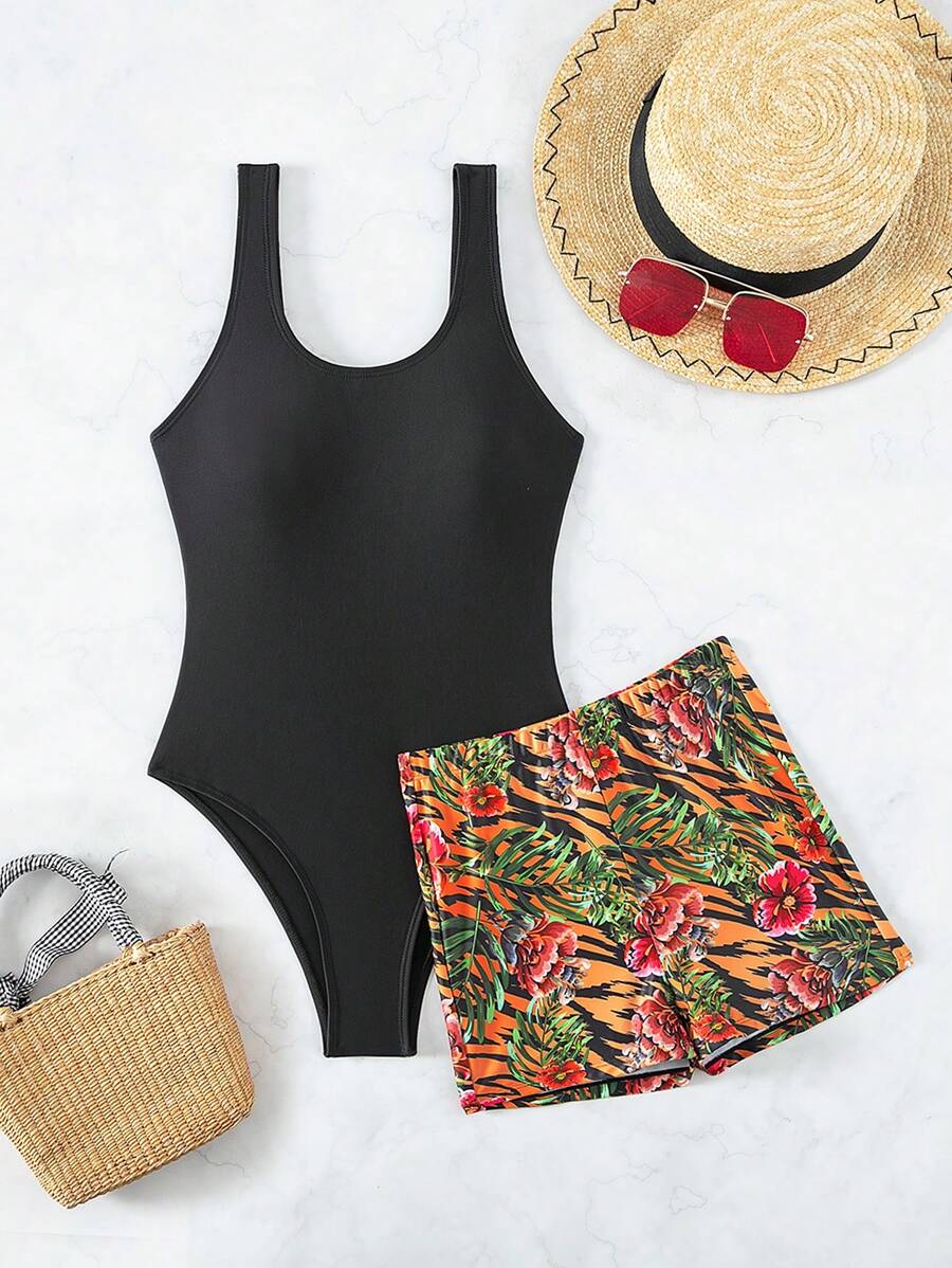 熱帶圖案連體泳衣