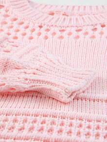 CILKOO Solid Open Knit Sweater - Pink - View 6