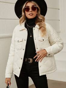 SHEIN LUNE 翻蓋口袋絎縫外套 - 杏色 - 查看 3