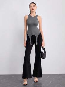 SHEINNeu Solid Asymmetrical Hem Tank Top - Dark Grey - View 5