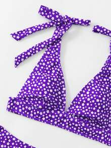 Conjunto bikini de estampado floral pequeño con tirantes ajustables - Morado - Ver 4