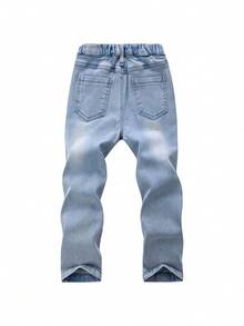 Young Boy Ripped Frayed Bleach Wash Jeans - Light Wash - View 2