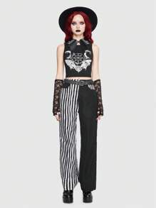 ROMWE Goth Bat Moon Print Tank Top - Black - View 4