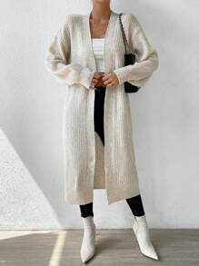 EMERY ROSE Drop Shoulder Casual Design Cardigan,Long Sleeve Tops Fall Winter Cloth For Women - Apricot - View 4