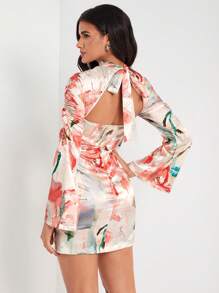 Becci Floral Print Cut Out Front Split Hem Dress - Multicolor - View 2