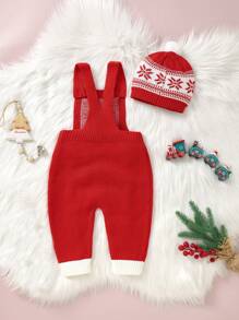 女嬰地理圖案絞花針織連身褲和帽子（不含 T 卹）聖誕禮物 - 紅色 - 查看 2