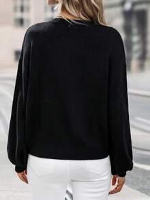 SHEIN LUNE Mẫu đồ họa Thả vai Áo len - màu đen - Xem 2