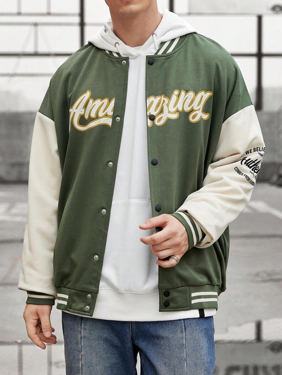 Aesthetic Post Nam Đồ họa Chữ cái Khối màu Thả vai Quá lớn Áo khoác Đại học Không có áo Hoodie - Nhiều màu - Xem 1