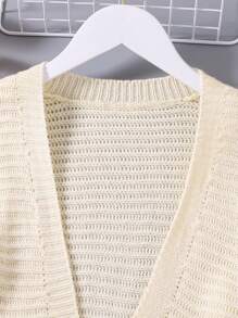 SHEIN Cô gái Tween Thả vai Áo len Mở & Váy len yếm - Màu be - Xem 3