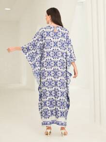 Al Najma Allover Print Batwing Sleeve Kaftan