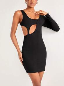 BROSKOV Cut Out Asymmetrical Bodycon Dress - Black - View 6