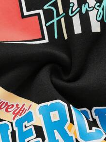 SHEIN Maternity Letter Graphic Striped Trim Drop Shoulder Varsity Jacket - Black - View 5