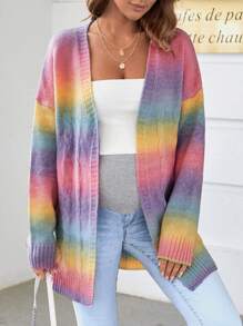 SHEIN Maternity Ombre Drop Shoulder Cable Knit Duster Cardigan - Multicolor - View 5