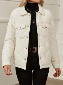 SHEIN LUNE 翻蓋口袋絎縫外套 - 杏色 - 查看 1