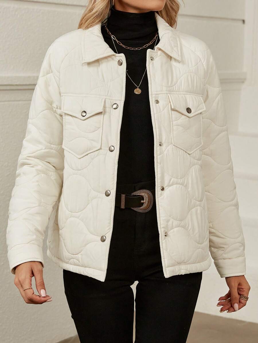 SHEIN LUNE 翻蓋口袋絎縫外套 - 杏色 - 查看 1