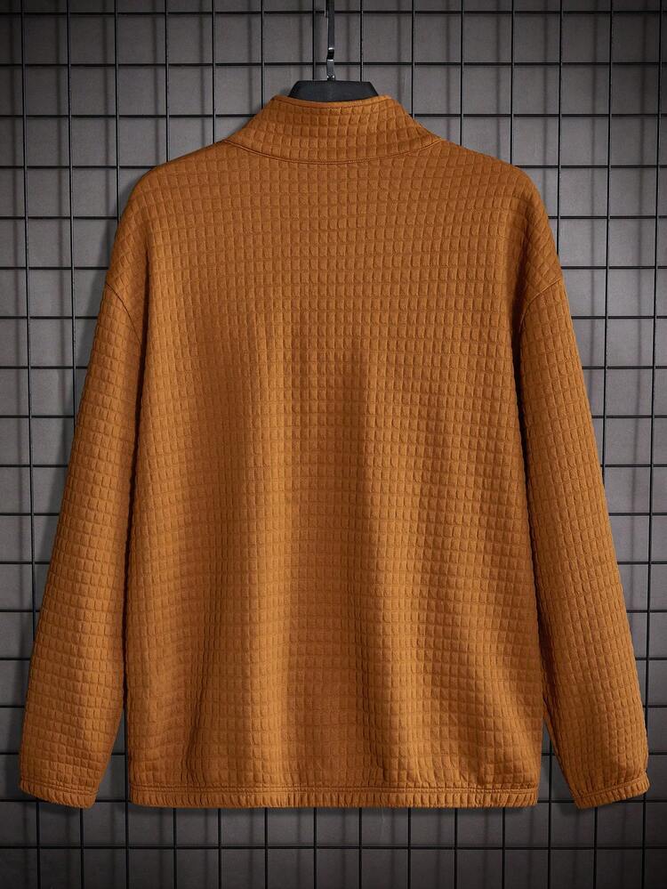 Loose Men's Letter Patched Detail Drop Shoulder Half Button Sweatshirt