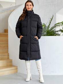 Cinemore Slant Pocket Zip Up Hooded Padded Coat - Black - View 5