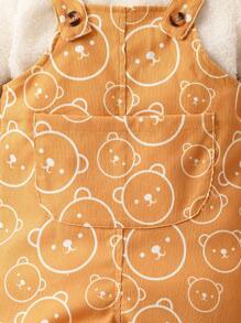 女嬰素色T恤&卡通圖案背帶連身褲 - 彩色 - 查看 3