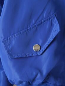 SHEIN 女大童拉鏈開襟翻蓋口袋貼布細節飛行員夾克 - 寶藍色 - 查看 6