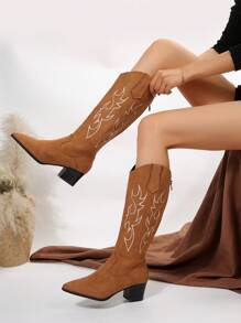 Women's Fashionable High Heel Western Boots For Outdoor Activities - Brown - View 1