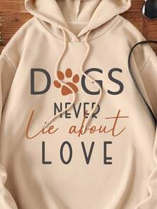 SHEIN LUNE Slogan Graphic Drawstring Thermal Lined Hoodie - Khaki - View 3