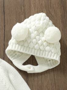 Baby Girl Button Front Knit Jumpsuit & Hat & Blanket - White - View 4