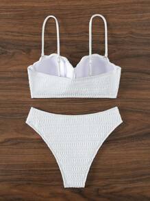 邊緣帶有扇貝形狀的推桿式比基尼套裝 - 白色 - 查看 4