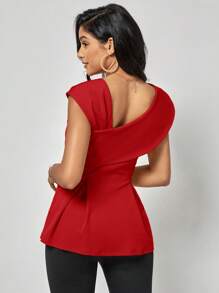 SHEIN Clasi Solid Asymmetrical Neck Fold Pleated Detail Tee