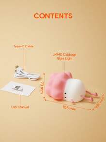 JMMO Cabbage Shape Night Light, Cute Lamp, Table Lamp, Dimmable, USB Rechargeable, Nursing Light, Bedside Night Light, Green - Green - View 7