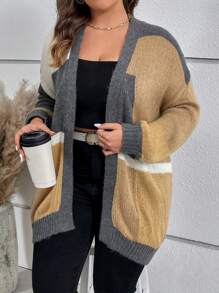 SHEIN LUNE Plus Cardigan Long À Blocs De Couleurs Épaule tombante - Multicolore - Voir 6