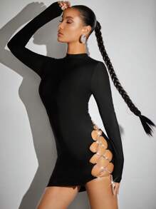 SHEIN BAE Lace Up Side Bodycon Dress - Black - View 2