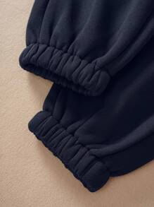 INAWLY 素色腰部抽繩加絨內裏衛褲 - 藏蓝色 - 查看 3