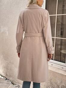 SHEIN LUNE Abrigo de cuello con solapa de doble botonadura con cinturón - Caqui - Ver 2