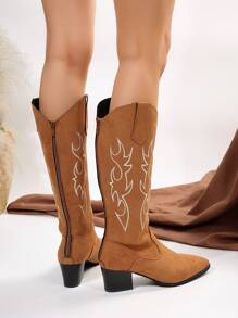 Women's Fashionable High Heel Western Boots For Outdoor Activities - Brown - View 3