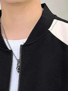 Hombres Cazadora tipo bomber de color combinado de manga raglán - Negro - Ver 4