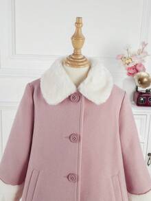 SHEIN 女小童羊絨領口花呢外套&帽 - 淺粉色 - 查看 3