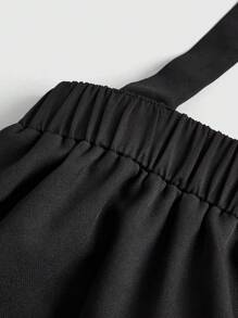 ROMWE Grunge Punk 纯色荷叶边下摆吊带裙，学校风 - 黑色 - 查看 4
