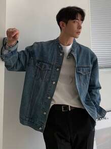 DAZY Men Flap Pocket Denim Jacket - Blue - View 3