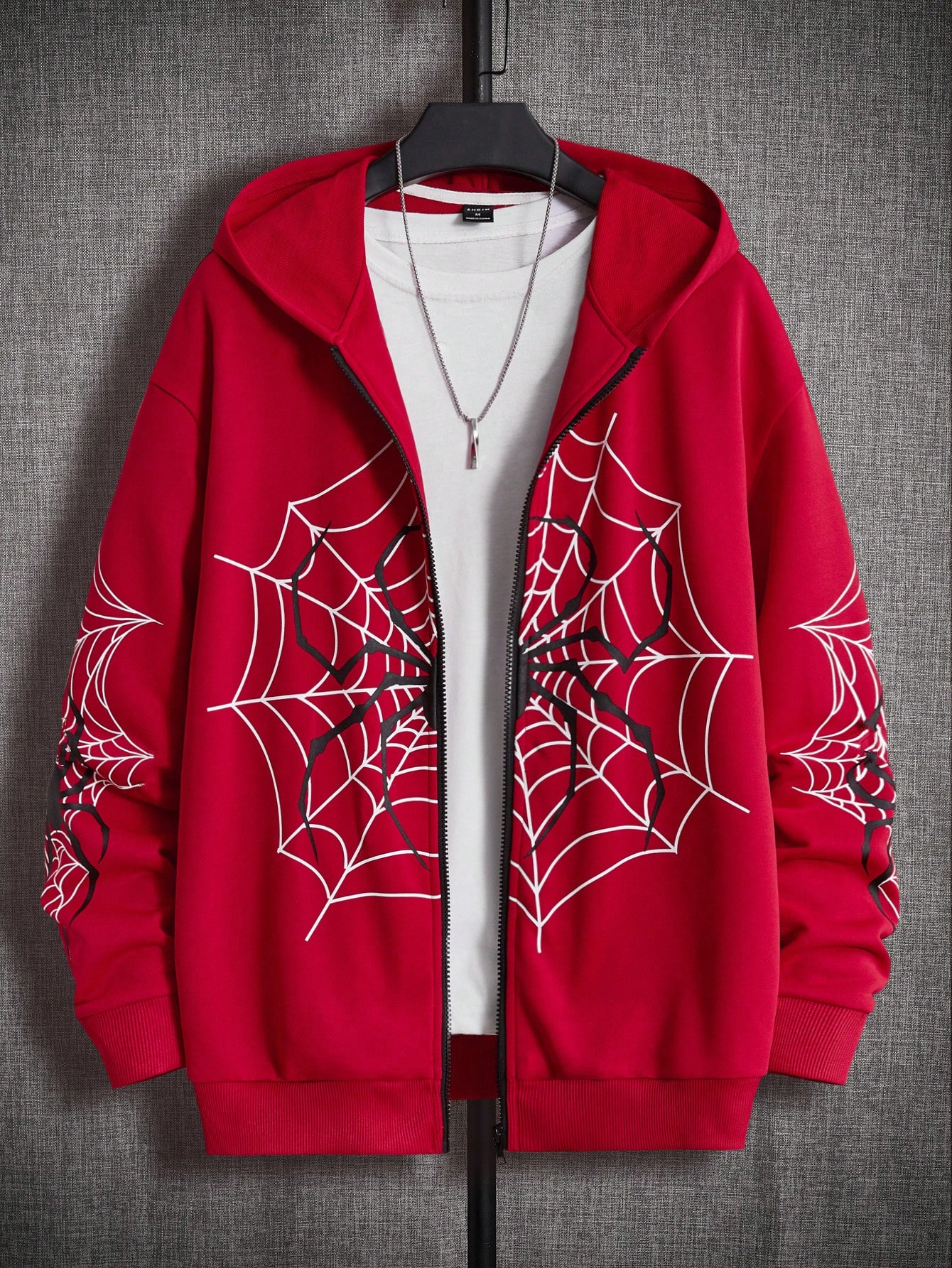 Manfinity EMRG Loose Men's Spider Web Print Zip Up Hoodie (Excluding T-Shirt)