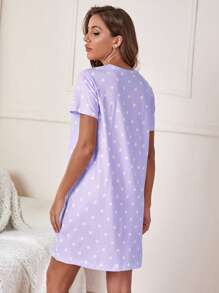 Summer Polka Dot Slogan Print Short Sleeve Nightgown