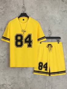 Manfinity Homme 男士寬鬆字母印花t恤和條紋修剪短褲