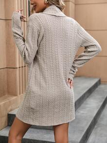 SHEIN Essnce 披肩领休闲设计开衫 - 卡其色 - 查看 2