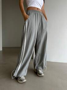DAZY Contrast Side Seam Wide Leg Pants,Women Joggers - Grey - View 3