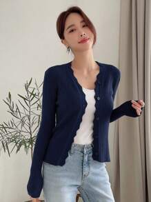 DAZY 扇贝边纽扣前开衫，秋季女装