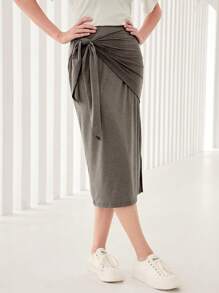 Mulvari Falda bajo con abertura unicolor con nudo lateral